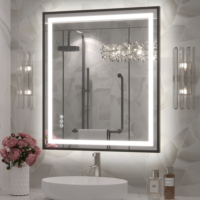 Miroir de salle de bain / meuble-lavabo mural Molly, 32 po x 28 po, Noir