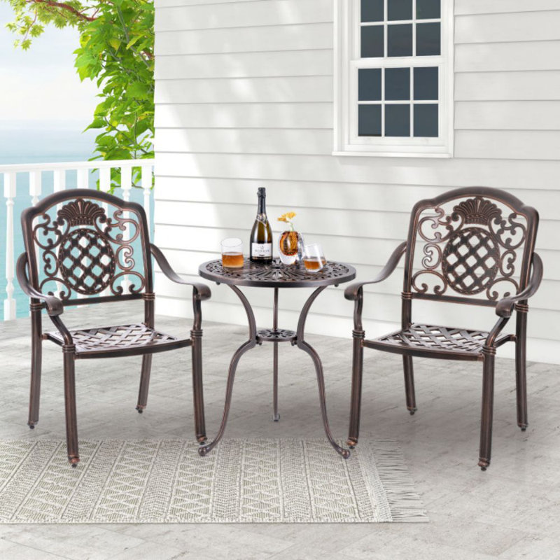 Red Copper Cast Aluminum Outdoor Dining Chairs, Set of 2
