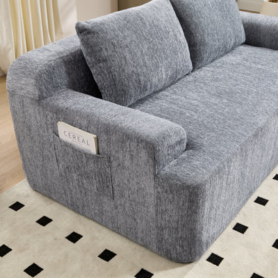 Canapé de 67 pouces sans cadre avec 2 coussins, coussin de siège épaissi, canapé double en chenille, poches de rangement latérales et canapé rembourré pour une installation facile (noir, deux places)