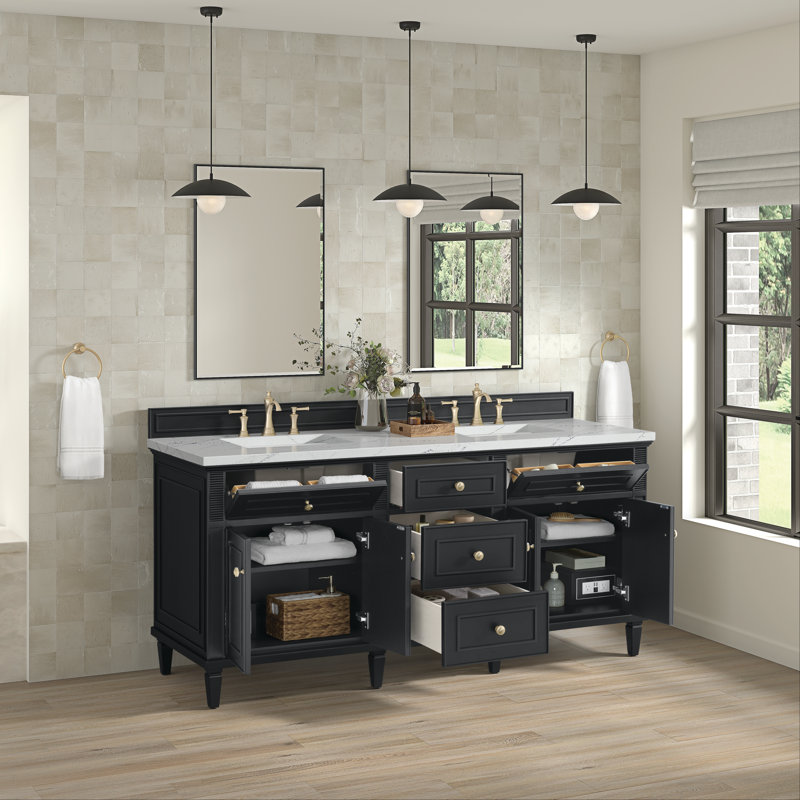 Lorelai 72'' W Double Vanity, Black Onyx, Ethereal Noctis, 8" Widespread