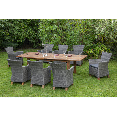 Irick 8 - Person Acacia Wicker Patio Dining Set with Extendable Rectangular Table
