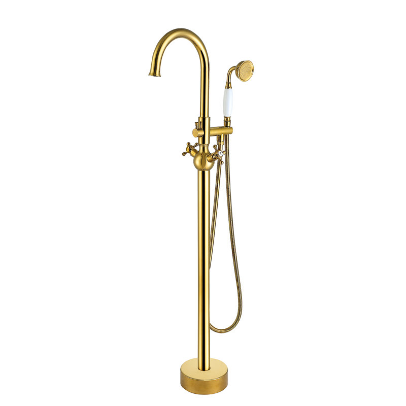 Robinet de baignoire en métal doré avec douche à main, débit d'eau maximal de 3,9 gal / min, profondeur 47,03 po, largeur 6,38 po, boîte de détail incluse, conception concise pour salle de bain moderne