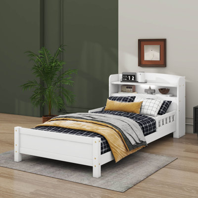 Platform Bed With Bookcase Headboard & Motion-Activated LED Light