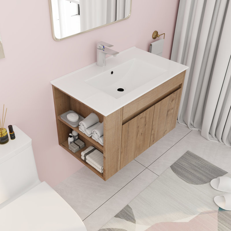 Ensemble de meuble-lavabo mural simple 30,06 po Navie, Blanc