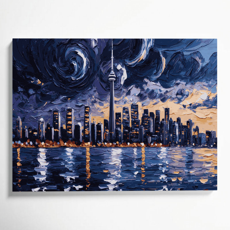 Art urbain sur toile gris avec villes Toronto, Ontario, H 16 po x l 20 po