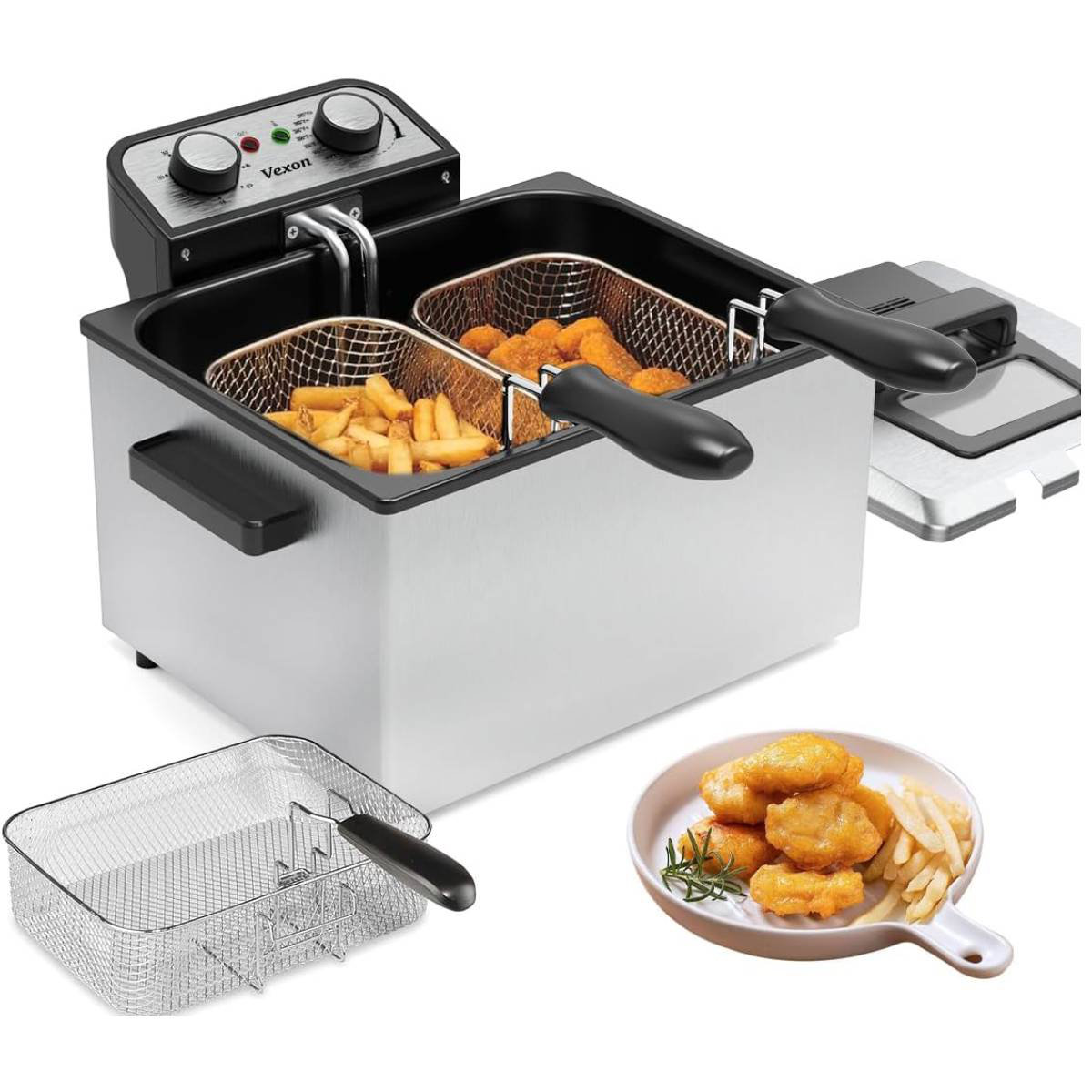Vexon 1800W 5 Liters/21 Cups Large Electric Deep Fryer with 3 Frying