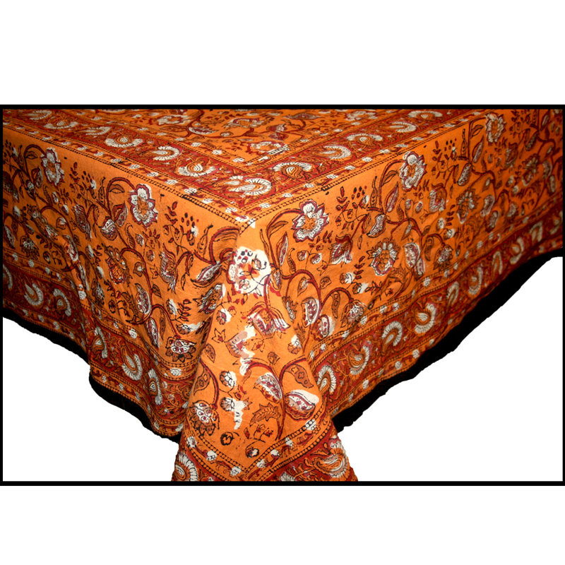 Orduna Earth Dabu Block Printed Tablecloth, Amber, 108" x 90"