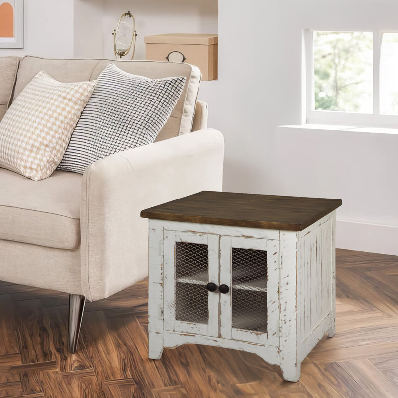 Diogo Solid Wood Top End Table, White