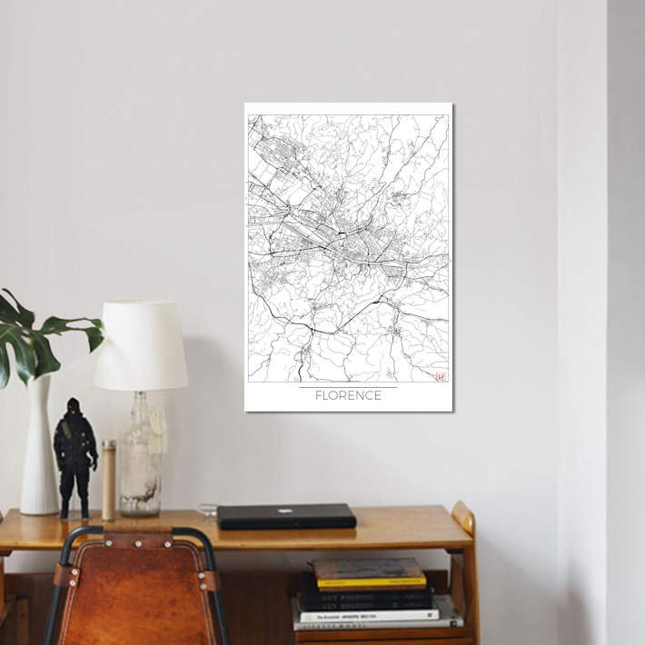 « florence minimal urban blueprint map », impression sur toile, H 40 po x l 26 po x P 1,5 po, Toile tendue, Pas de tapis