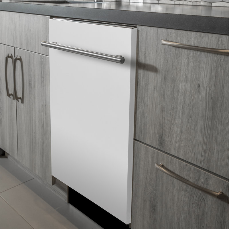 ZLINE 24 in. Top Control Built-In Dishwasher, 52dBa, Blanc mat avec poignée de style moderne