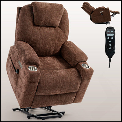 Heavy Duty Power Lift Recliner Chair With 8-Point Vibration Massage, Lumbar Heating, USB And Type-C Ports, And Stainless Steel Cup Holders