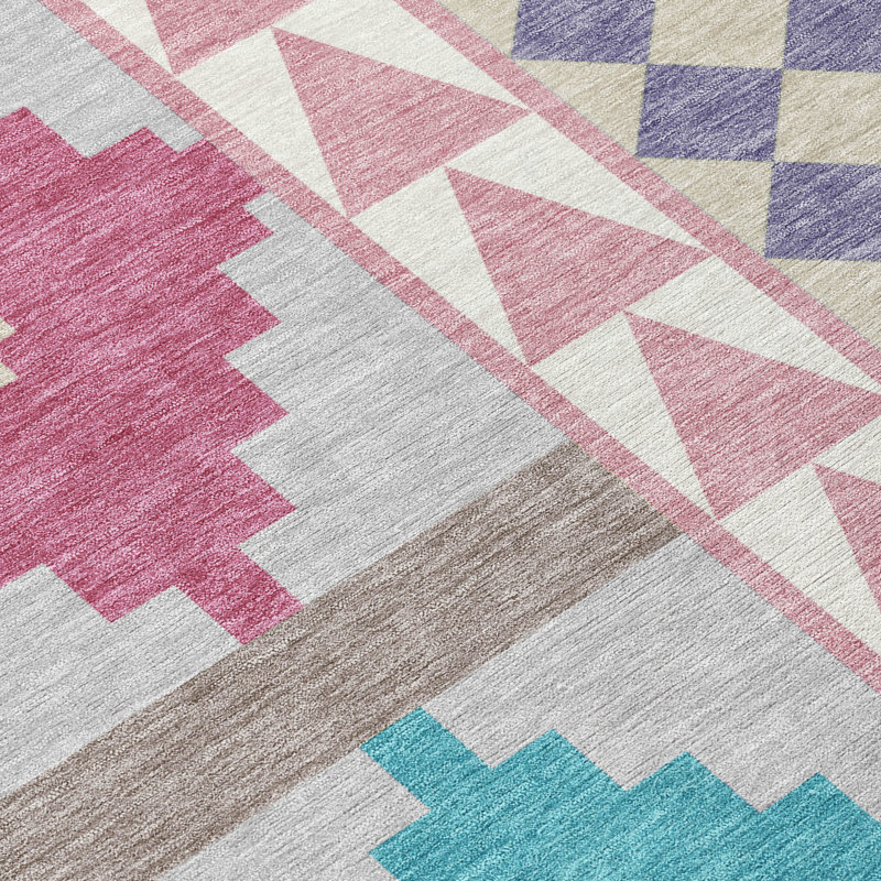 Machine Washable Indoor/Outdoor Chantille ACN2522 Southwest Rug, Rectangle 1'8" x 2'6", Pink
