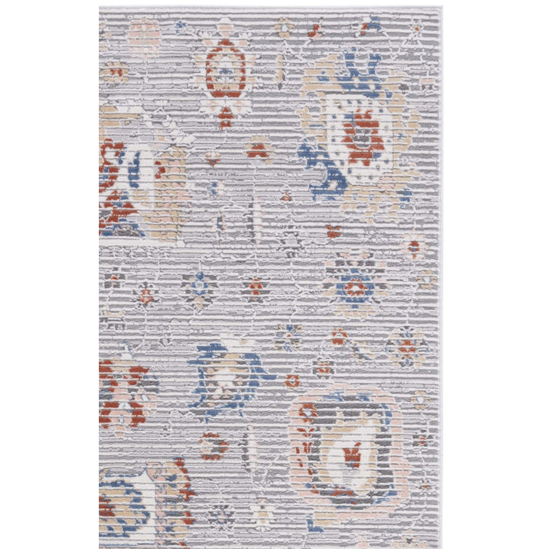 Tapis floral gris / bleu en polypropylène / polyester tissé à la machine Floral, Tapis de couloir 2 pi 2 po x 8 pi