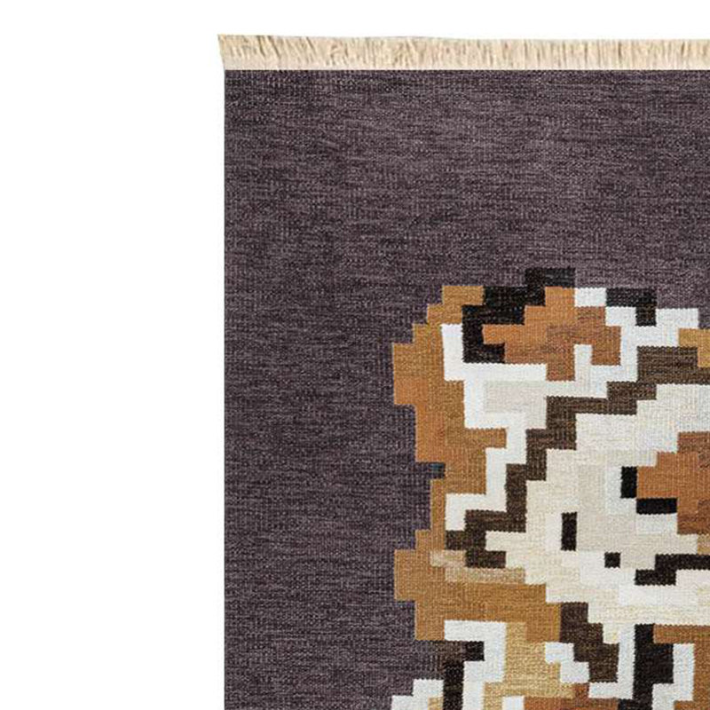 Brown Pixel Art Leopard Pelt Accent Rug, Dark Brown