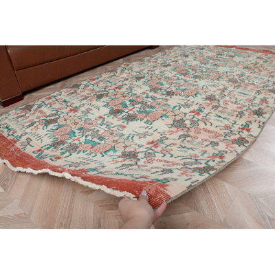 Grand tapis turc rétro à motif floral Oushak idéal pour la salle à manger en blanc