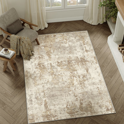 Sarah Modern Abstract Machine Washable Area Rug with Non-Slip Backing
