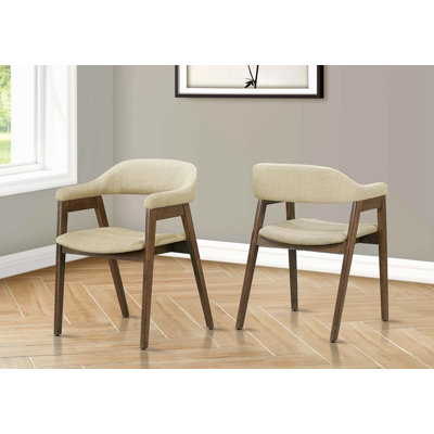 Chaise de salle à manger, hauteur 32 po, ensemble de 2, côté, rembourrée, salle à manger, cuisine, noyer foncé, tissu sable, Mid-Century, moderne