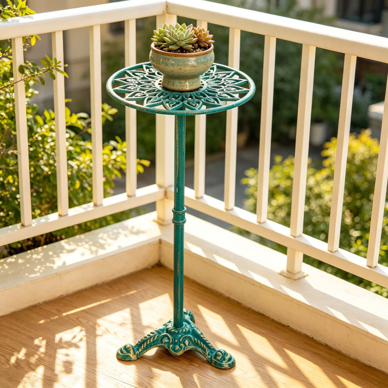 Support à plante en pot robuste en fonte, support à fleurs en métal de 24,2 pouces de hauteur, table de jardin intérieure de style rustique rétro, support à pot de fleurs décoratif pour terrasse de balcon