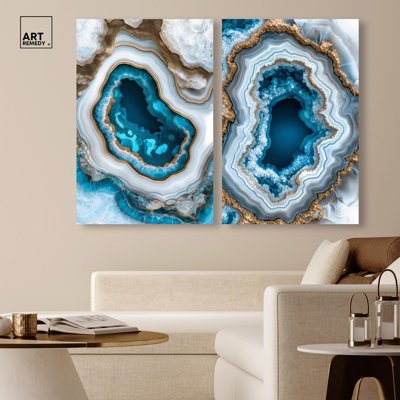 Ensemble de décorations murales « Gilded Geode Eyes » sur toile par Art Remedy, cadre noir, 10 x 15