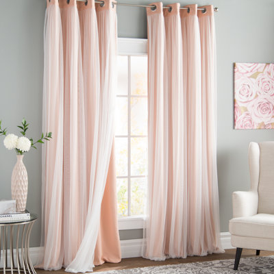 Fortuna Brockham Solid Tulle Overlay Room Darkening Grommet Curtain Panels