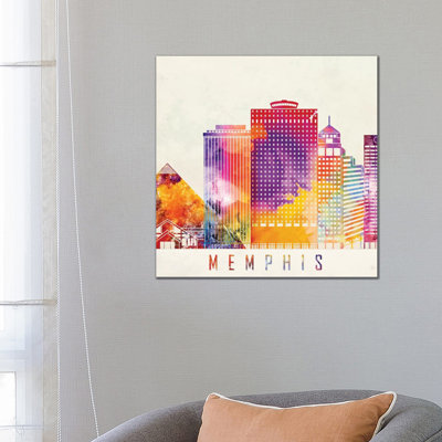 Memphis Landmarks Watercolour by Paul Rommer - Wrapped Canvas Gallery-Wrapped Canvas Giclée