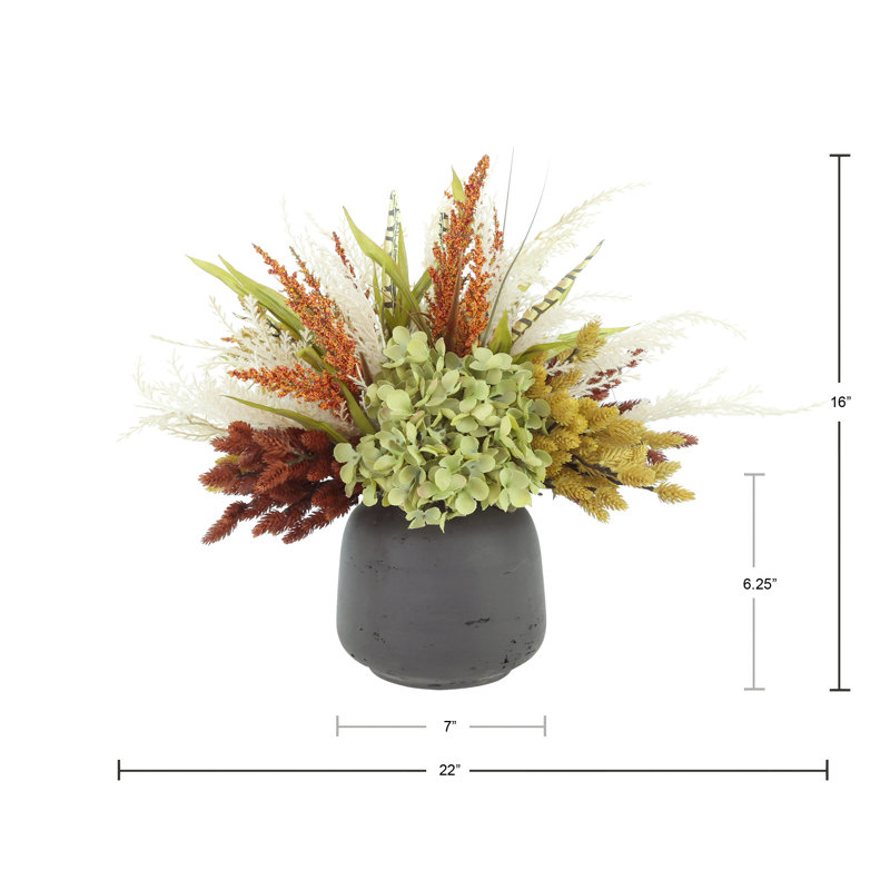 Fall Arrangement in Fiberstone Pot, Green;Orange;Yellow;Cream, 16" H x 22" W, Black