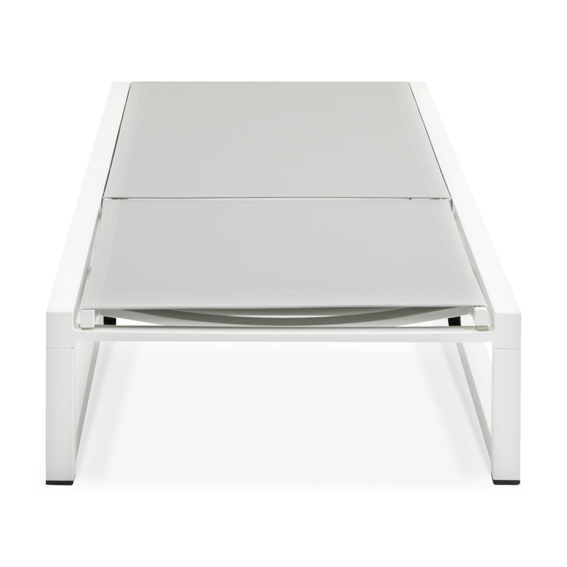 Outdoor Chaise Lounge With 5 - Position Adjustable , White Aluminum Frame And Grey Mesh, 180 Full Flat, Space Saving, For Reading On Balcony Lounge, Breathable Easy To Maintain, Patio Beach
