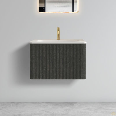 Meuble-lavabo flottant rayé 24 po avec lavabo en céramique blanc