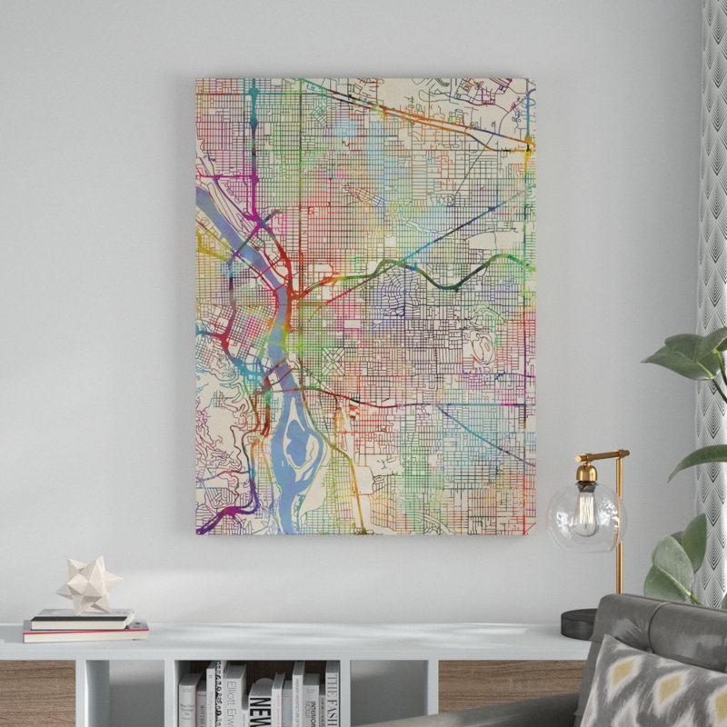 «Portland Oregon City Map III» par Michael Tompsett, impression sur toile, H 19 po x l 14 po x P 2 po