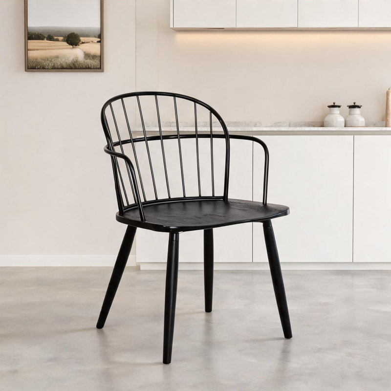 Chaise d'appoint de salle à manger en acier noir mat avec siège en bois brossé, style loft industriel pour la cuisine ou le coin-repas