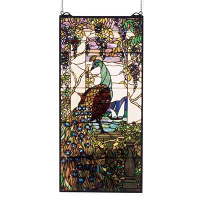 19"W X 40"H Tiffany Peacock Wisteria Stained Glass Window
