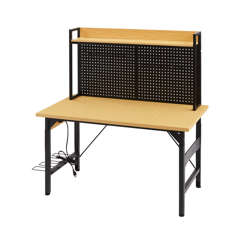 Établi robuste de 48 pouces avec panneau perforé, établi mobile à roulettes avec prises CA / USB, établi en bois pour garage atelier