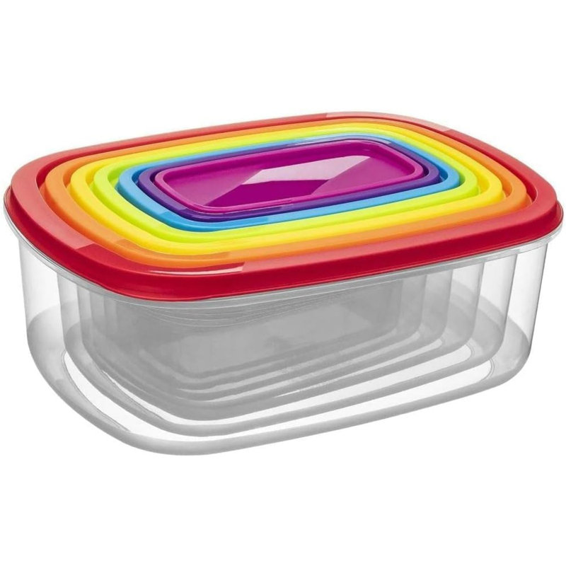 Belfry Kitchen Set Of 7 Pcs Rectangle Food Storage Containers Air Tight Plastic Food Storage Box With Rainbow Lids