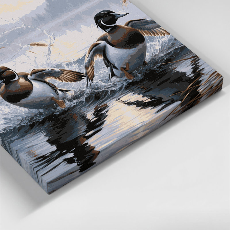 «Birds Bufflehead», art mural sur toile bleue, H 20 po x l 24 po