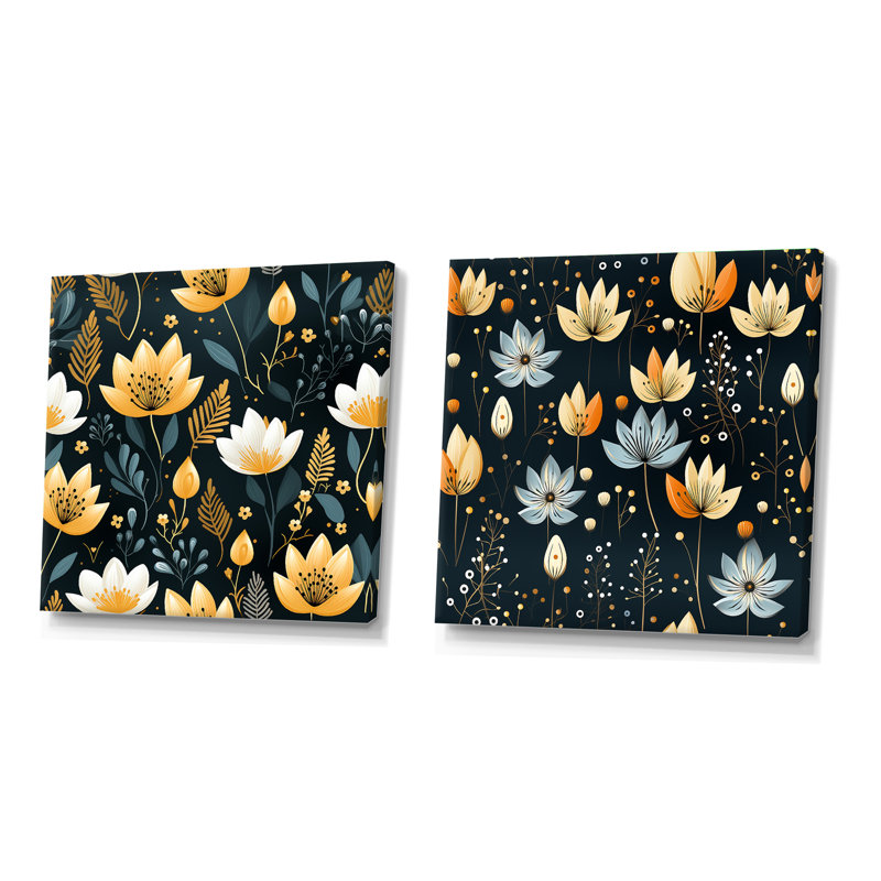 Doerun - Ensemble de 2 collages carrés botaniques abstraits, H 36 po x l 73 po, Toile tendue