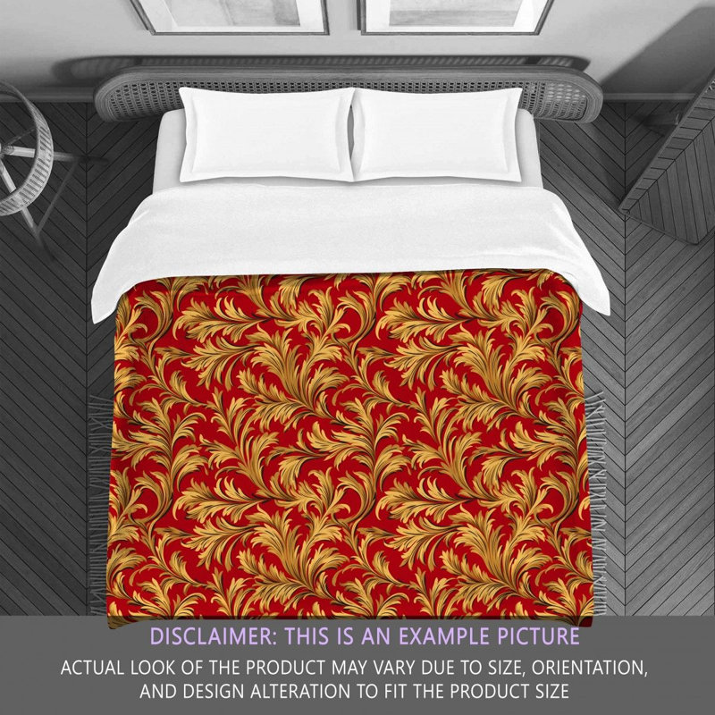 Polyester Comforter, Twin Comforter, Gold/Red Floral