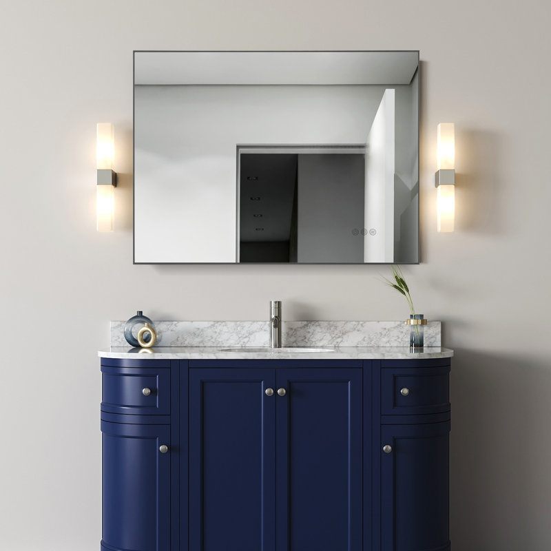 Led Bathroom Vanity Mirror With Back Light,multifunction,gun Ash, 24'' x 32''