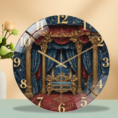 Clock Face With Royal Throne Room Art - 12'' Modern Glass Wall Clock