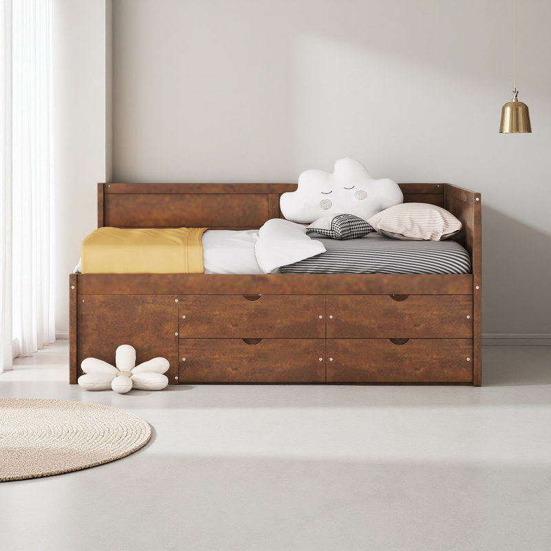 Daybed With Drawers And Shelves, Walnut, Full / Double