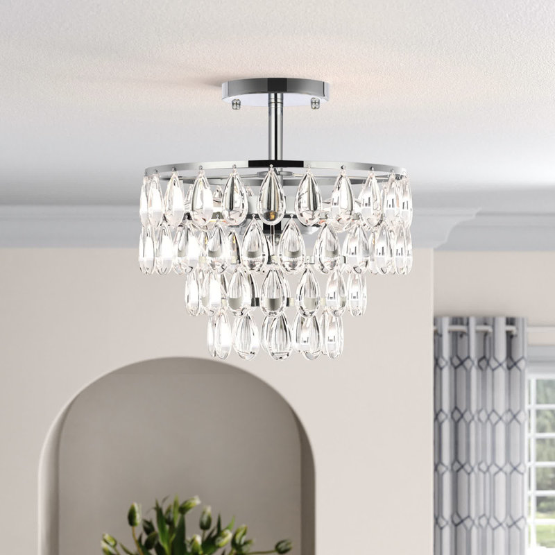Stiner 3-Light Crystal Tiered Flush Mount , 12" H x 12" W x 12" D, Chrome