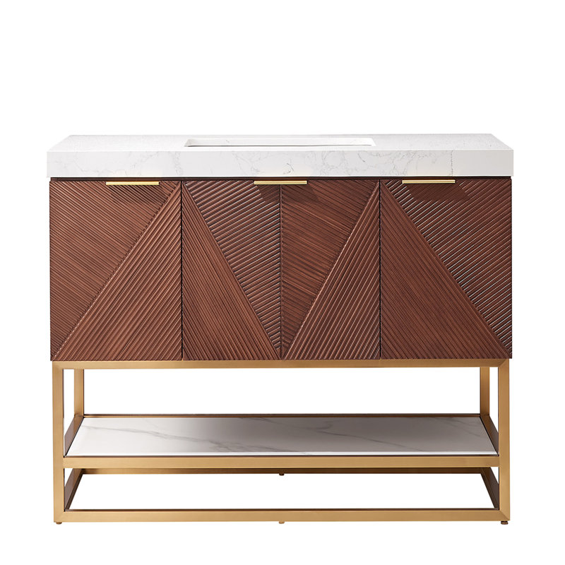 Mahon 42" Single Pedestal Vanity with Top, Or brossé, Doré