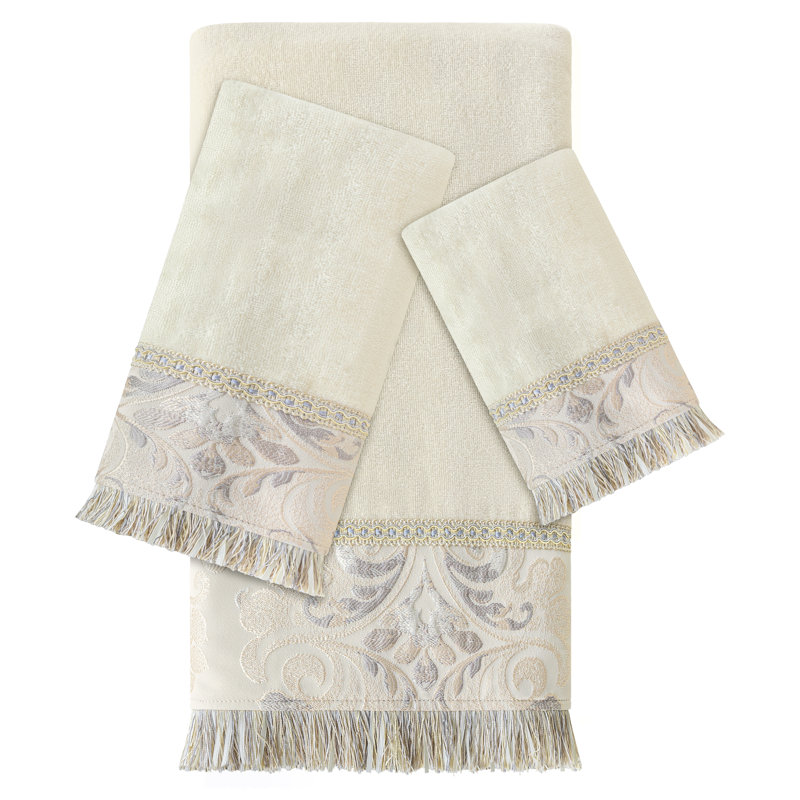 Ensemble de 3 serviettes de bain en coton velours beige, ensemble de serviettes damassées absorbantes