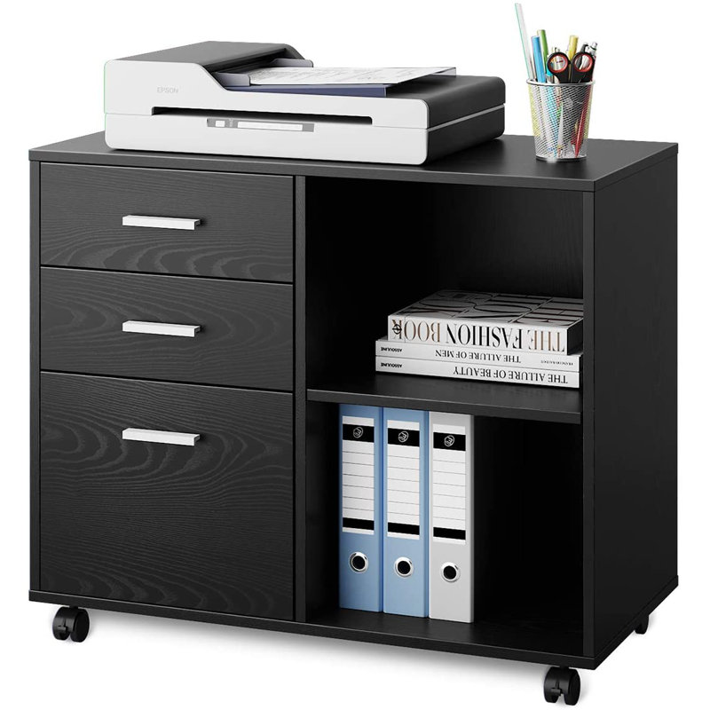 81.3cm Wide 3 -Drawer Mobile File Cabinet, Black