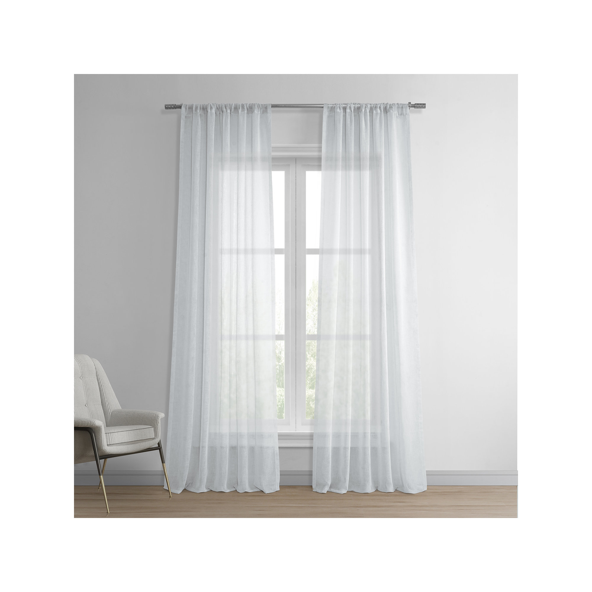 Larsa Sheer Linen Blend Curtain, Aspen White, 50"W x 96"L