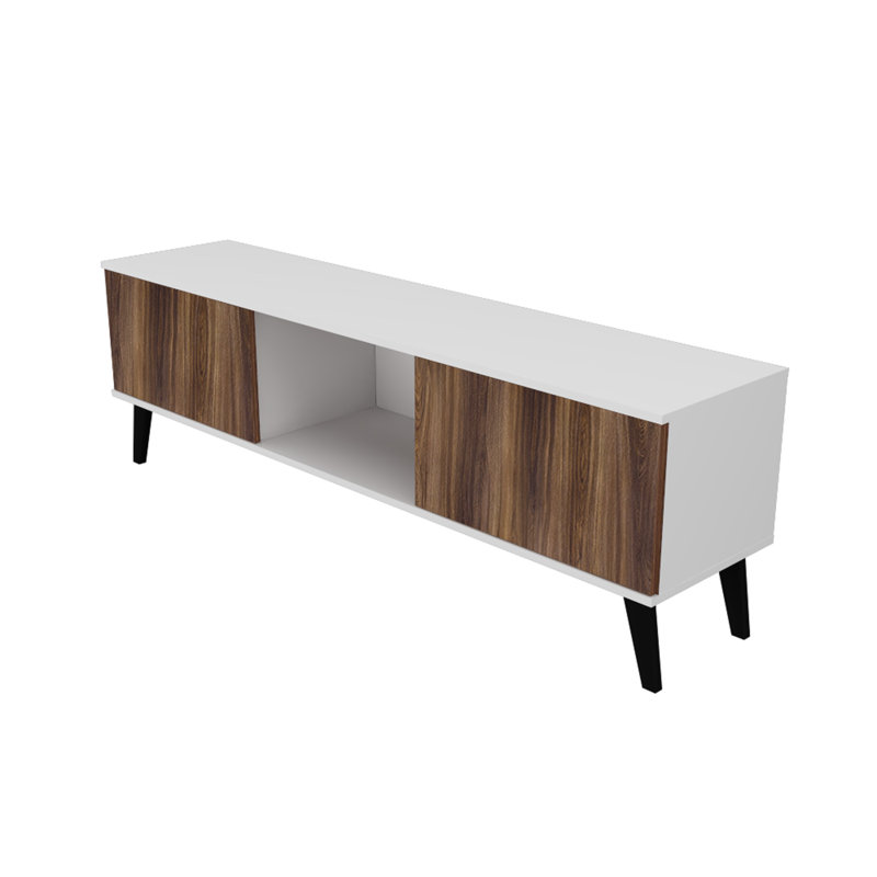 Doyers 62.2" Mid-Century Modern 5-Shelf TV Stand for TVs up to 60" in White and Walnut Brown, White and Nut brown