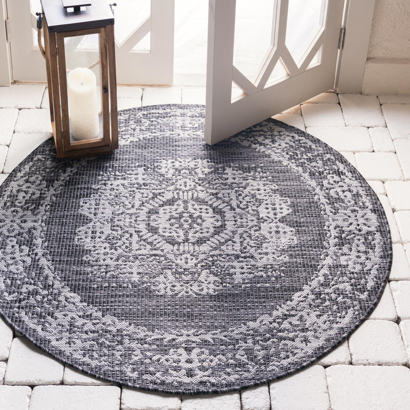 Cowart Oriental Charcoal Gray Area Rug, Round 7'10"