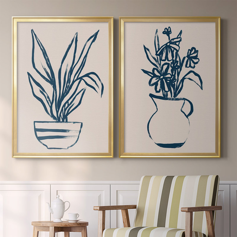 «Marine Plant Sketches III», ensemble de 2 reproductions d'art sur toile encadrées, Or, H 41,25 po x l 61 po x P 1,25 po