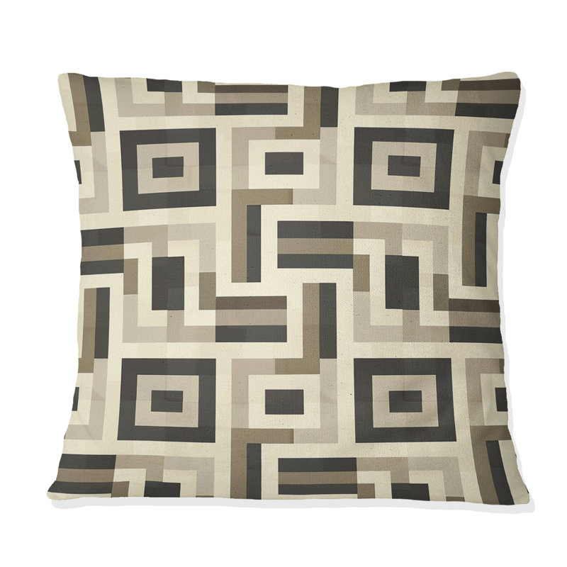 Coussin Beige gris Midcentury Maze I - Midcentury, H 18 po x l 18 po