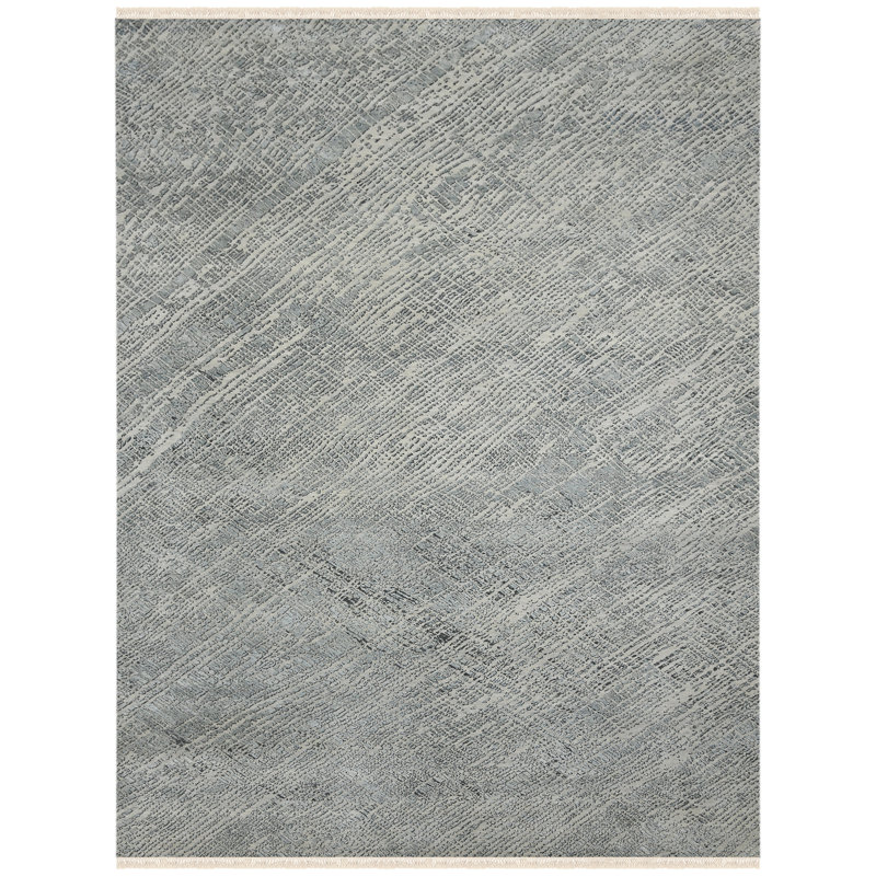 Tapis bleu en laine et en soie noué à la main Majestic, Rectangle 9 pi x 12 pi