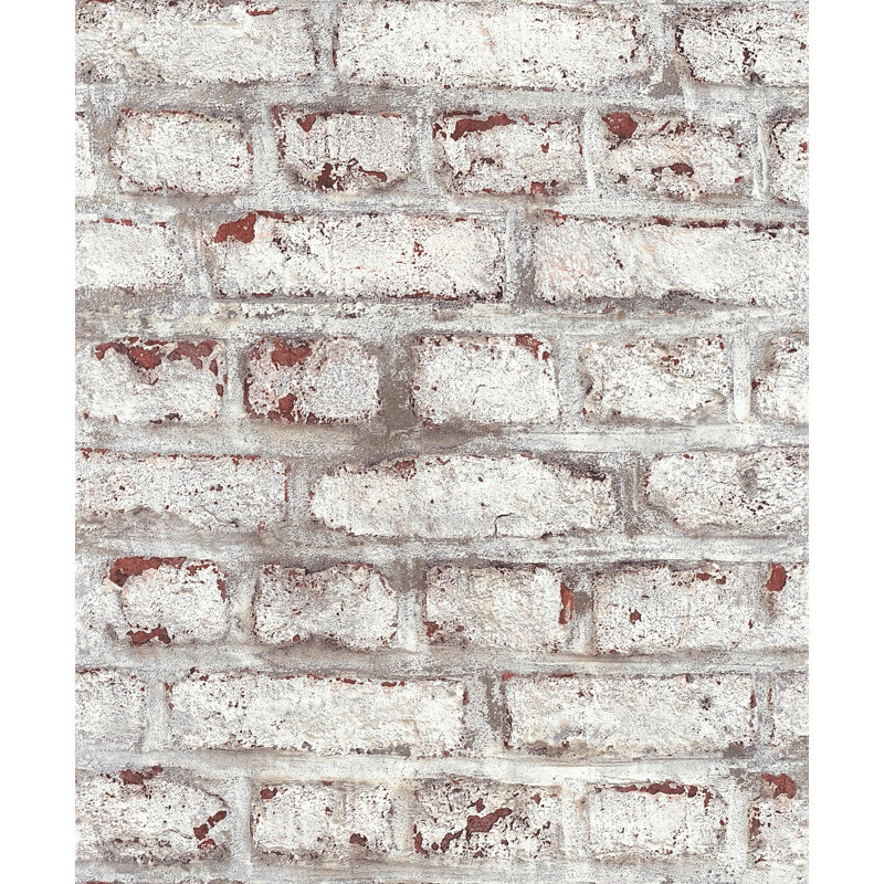 Bricks and More Collection White Distressed Plastered Brick Wallpaper Roll